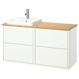Havbaeck Waschtisch: weiß, wandhängend, 2 geschlossene Schubladen, Holzplatte, quadratisches Waschbecken.