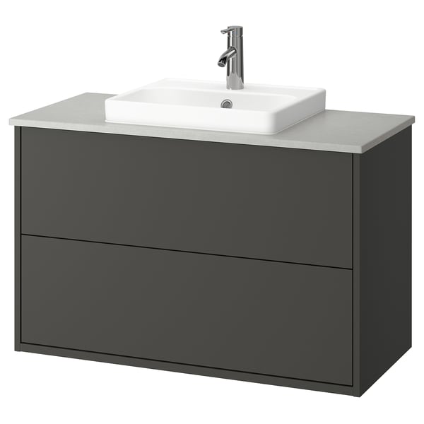 HAVBÄCK dunkelgrauer Waschtisch, rechteckiges Waschbecken, schlankes Design.