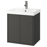 Schwarzer wandmontierter Badezimmerschrank mit weißem Waschbecken, modernes Design.