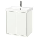 HAVBÄCK weißer Waschtisch für Badezimmer, Wandmontage mit minimalistischem Design, mit Doppeltüren und rechteckigem Waschbecken.