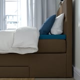 HEMFJÄLLET Boxspringbett mit Bettkasten, Valevåg fest/Nordberget Tonerud dunkel graubraun, 180x200 cm