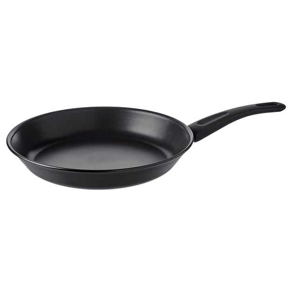 HEMLAGAD schwarze Bratpfanne; Antihaftbeschichteter, runder, induktionsfreundlicher Silikongriff.