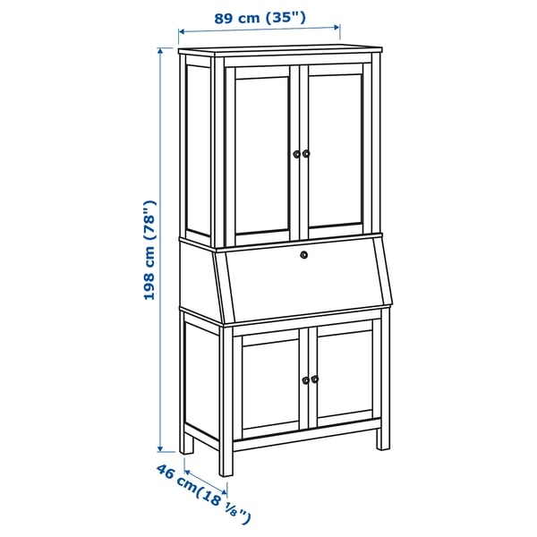 HEMNES Sekretär mit Aufsatz, hellbraun, 89x198 cm