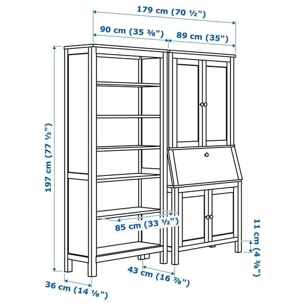 HEMNES Sekretär mit Aufsatz und Regal, hellbraun, 179x198 cm