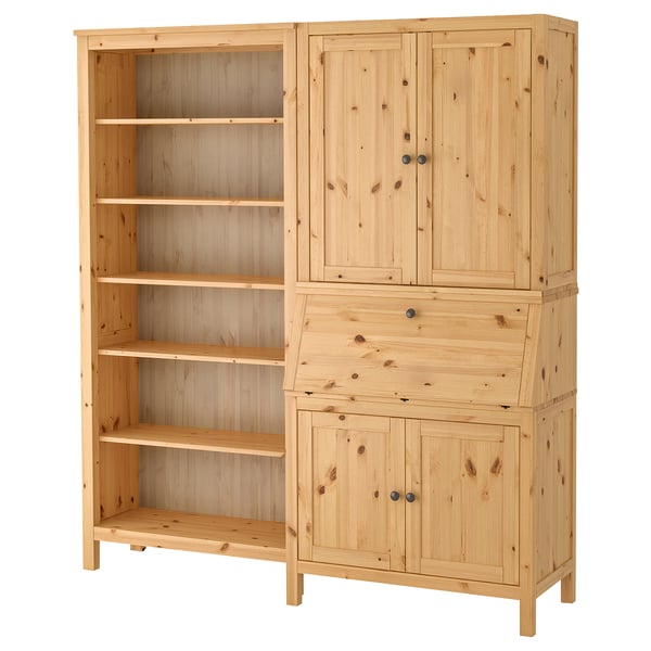 HEMNES Sekretär mit Aufsatz und Regal, hellbraun, 179x198 cm