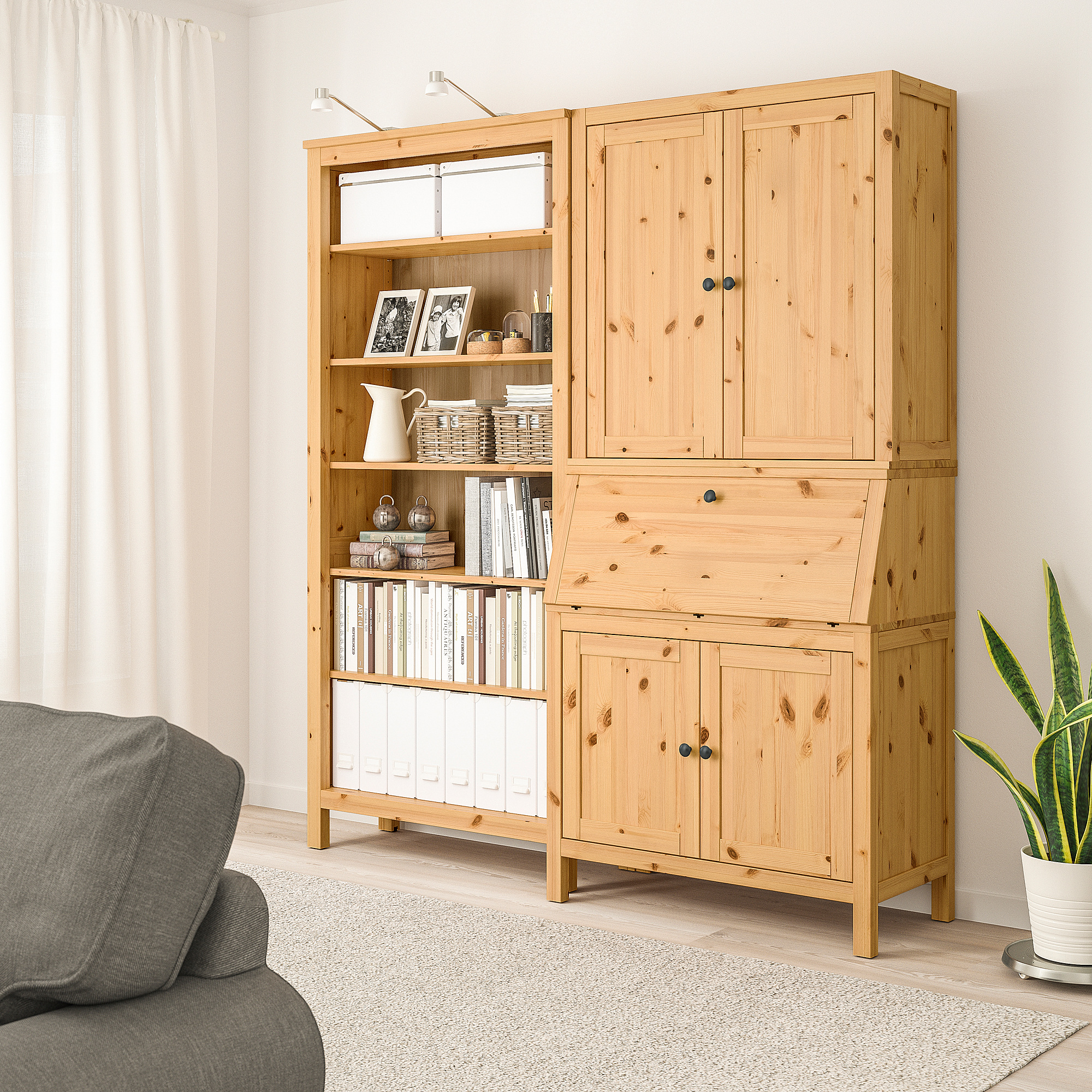 HEMNES Sekretär mit Aufsatz und Regal, hellbraun, 179x198 cm