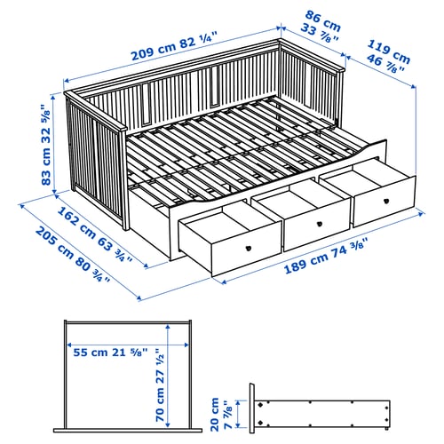 Abbildung mit Maßen für das Produkt: HEMNES.