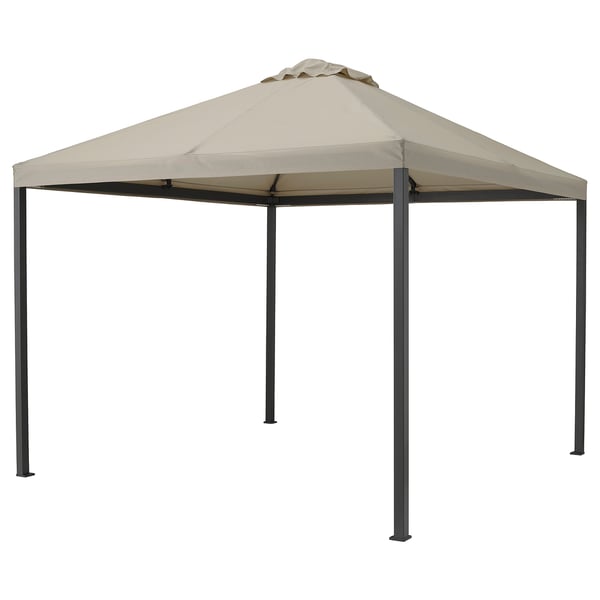 HIMMELSÖ beige Pavillon. Quadratisches Vordach auf 4 Pfosten. Schatten für die Terrasse.