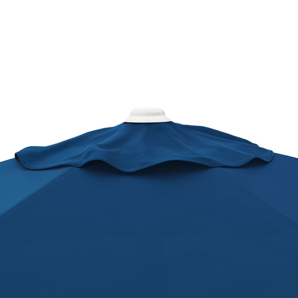 Hochwertiger blauer Sonnenschirm, offen mit strapazierfähigem Stoff und robuster Konstruktion.
