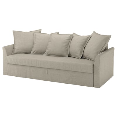 Das HOLMSUND Schlafsofa in Beige hat ein schlankes Design mit abnehmbarem, maschinenwaschbarem Stoff und eingebauten Kissen.