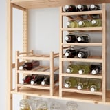 Lagerregal aus Holz für 9 Weinflaschen mit Platz für Erweiterungen.