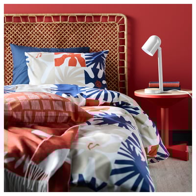 HYLSNEJLIKA Bettdeckenset - Marineblau, Beige, rotes Gitter, recyceltes Polyester