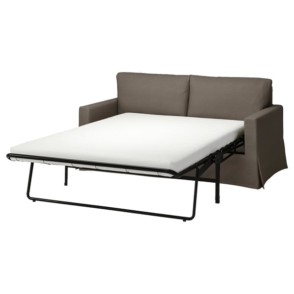 Graues Schlafsofa, moderne, weiche Kissen, Metallgestell