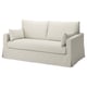 Option: HYLTARP Sofa. Cremefarbene, hellgraue Kissen. Weich, gepolstert mit klaren Linien. Klassisches Design.