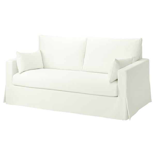 Weißes HYLTARP-Sofa. Gepolstert mit Baumwolle und Polyester. Weiche, rechteckige Form mit klaren Linien.