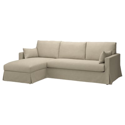 HYLTARP beiges Sektionssofa, modernes, bequemes Design mit Chaiselongue, strapazierfähiger Baumwoll-Polyester-Bezug, leicht zu reinigen.