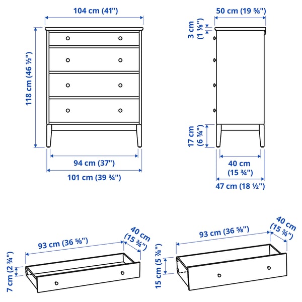 nål budget dart IDANÄS Kommode mit 4 Schubladen, weiß, 104x118 cm - IKEA Österreich