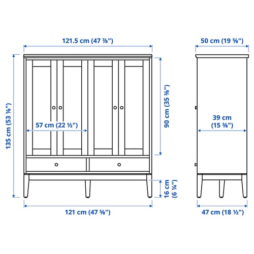 IDANÄS Schrank mit Glasfalttüren, weiß, 121x50x135 cm - IKEA Österreich