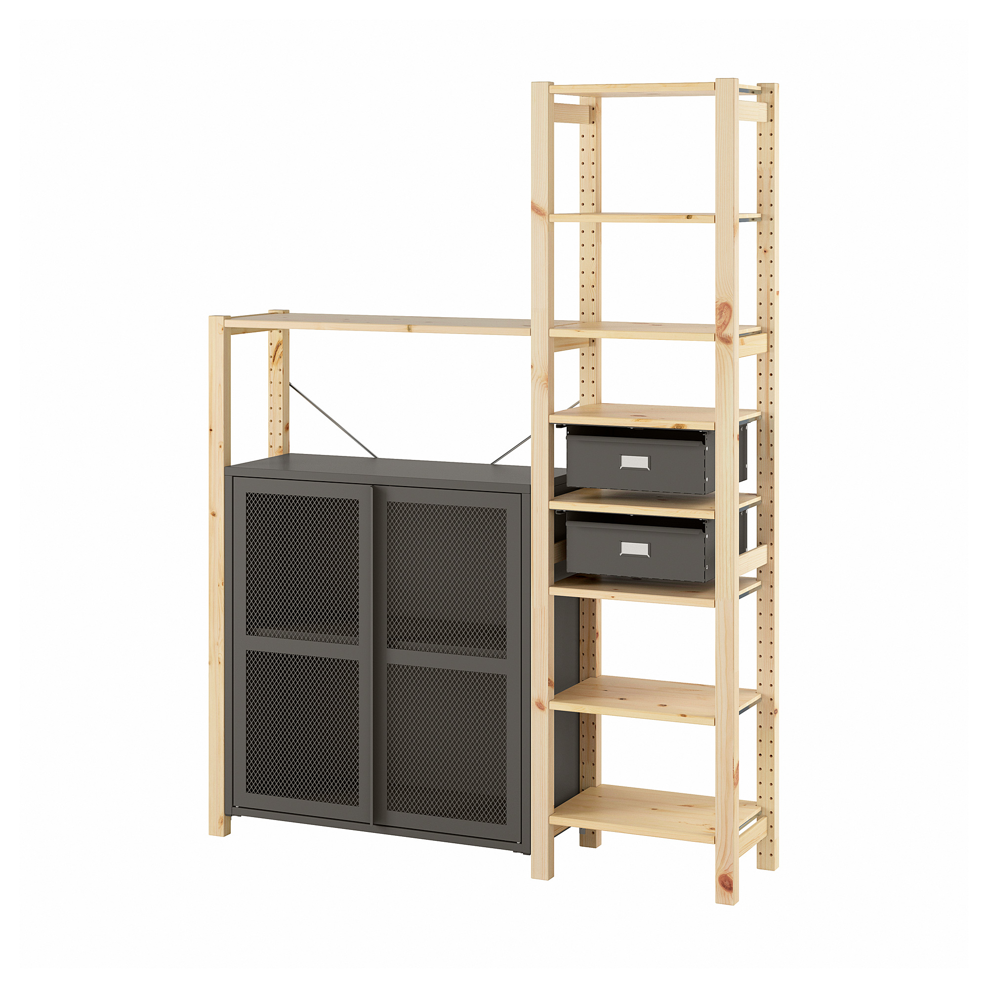 IVAR Regal mit Schränken/Schubladen Kiefer, grau Netz IKEA Österreich