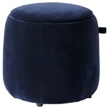 Runder niedriger Hocker oder Fußstütze aus blauem Samt mit konischer Form, weich und stilvoll, bietet Stauraum.