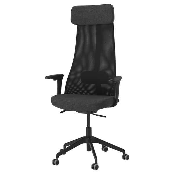 JÄRVFJÄLLET Bürostuhl: hoch, schwarz, Netzrückenlehne, verstellbare Stütze, rollendes Untergestell.