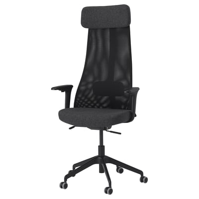 JÄRVFJÄLLET Bürostuhl: hoch, schwarz, Netzrückenlehne, verstellbare Stütze, rollendes Untergestell.