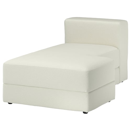 Ein weißes JÄTTEBO-Sofa mit einem weichen, strukturierten Bouclé-Stoff in minimalistischem Design, klaren Linien und einer bequemen, einladenden Form.