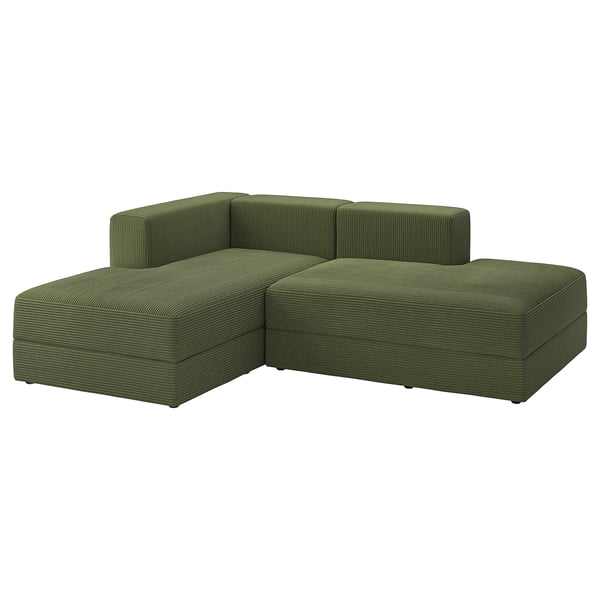 Grünes JÄTTEBO-Sektionssofa mit Chaiselongue. Modern, bequem, breite Sitzfläche, tiefe Sitze, klare Linien.