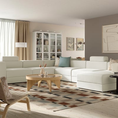 JÄTTEBO Sofa, U-Form/7-sitzig, mit Récamiere rechts mit Nackenkissen/Axvall elfenbeinweiß