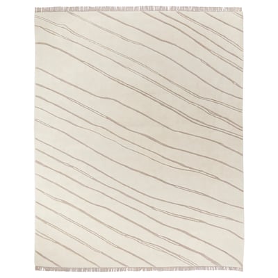 Julgransgras Teppich: beige und cremefarbene Streifen, handgeknüpfte Wolle, Naturfasern, rechteckige Form, weiche Sandstruktur.