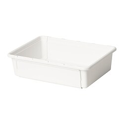 Eine weiße KACKLA Aufbewahrungsbox aus Kunststoff. Es ist rechteckig mit glatten Kanten und einem einfachen, funktionalen Design.