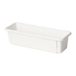 Eine weiße ausziehbare Aufbewahrungsbox KACKLA aus Kunststoff, rechteckig in der Form, die für den organisatorischen Gebrauch konzipiert ist.