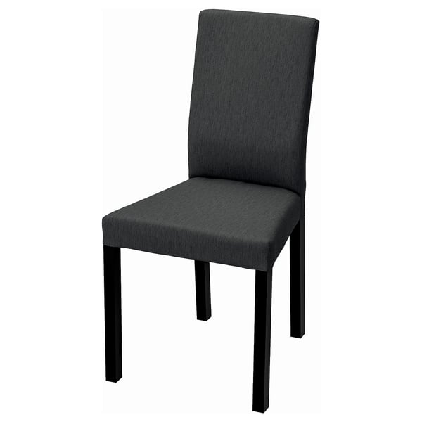 KÄTTIL grauer Stuhl, hohe Rückenlehne, gepolstert, schlankes Design, 4 schwarze Beine.