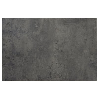 Dunkelgraue KALHYTTAN-Frontplatte mit Betonstruktur für modernes Küchendesign. Es ist rechteckig und besteht aus Laminat und Spanplatten.