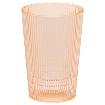 Orangefarbener Kunststoffbecher, gerippt, langlebig, wiederverwendbar.