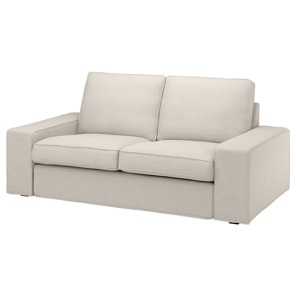 KIVIK Sofa, beige, kastenförmige Form, niedrige Armlehnen, weicher Stoff.