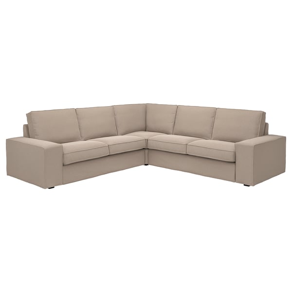 Hellbraunes KIVIK L-förmiges Sofa, modernes Design, weicher Stoff, tiefe Kissen.