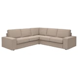 Hellbraunes KIVIK L-förmiges Sofa, modernes Design, weicher Stoff, tiefe Kissen.