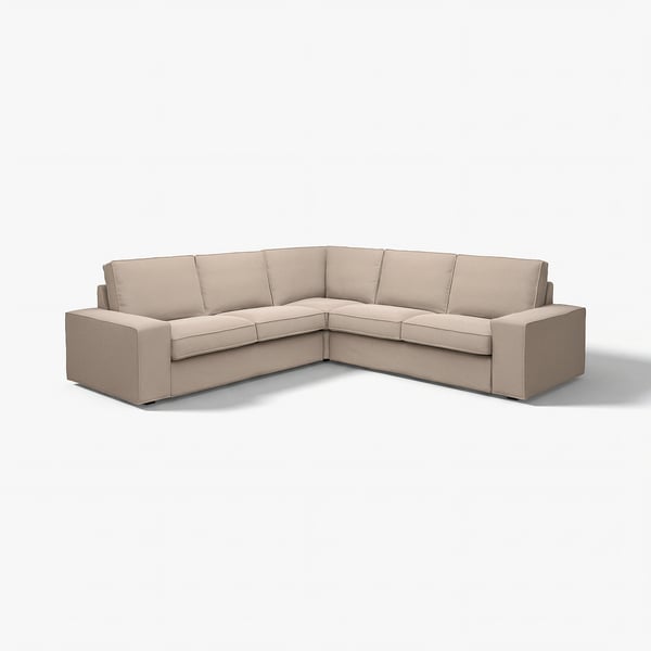 Modernes, beiges KIVIK-Ecksofa, flaches Armdesign, bequem, bezogen mit Baumwoll-Polyester-Mischung.
