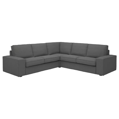 KIVIK Ecksofa, grau. Modernes Design mit grauem Stoffbezug, weichen Kissen und tiefen Sitzen für mehr Komfort.