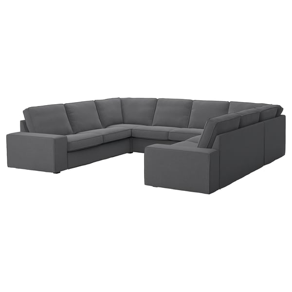 KIVIK graues Sektionssofa, modernes Design, tiefe Kissen, robustes Holzgestell, weicher Stoff.