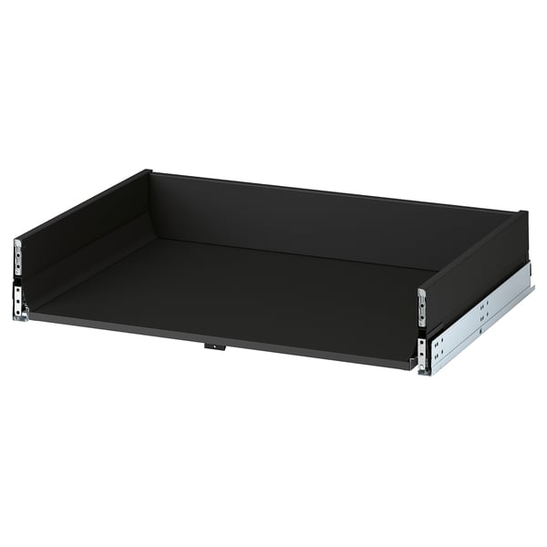 Schwarze KNIVSHULT-Schublade, modernes Design, langlebiger Stahl und Spanplatten, schlankes Finish, selbstschließend, glatte Kanten.