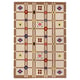 Knyiharven Teppich, beige-braun, rechteckig, Gittermuster mit bunten Blöcken, gewebte Wolle, Baumwolle.