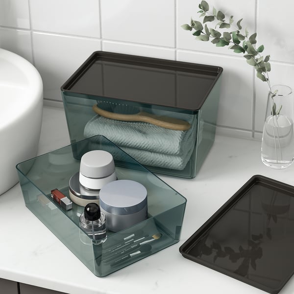 KUGGIS Box mit Deckel, transparent schwarz, 18x26x8 cm