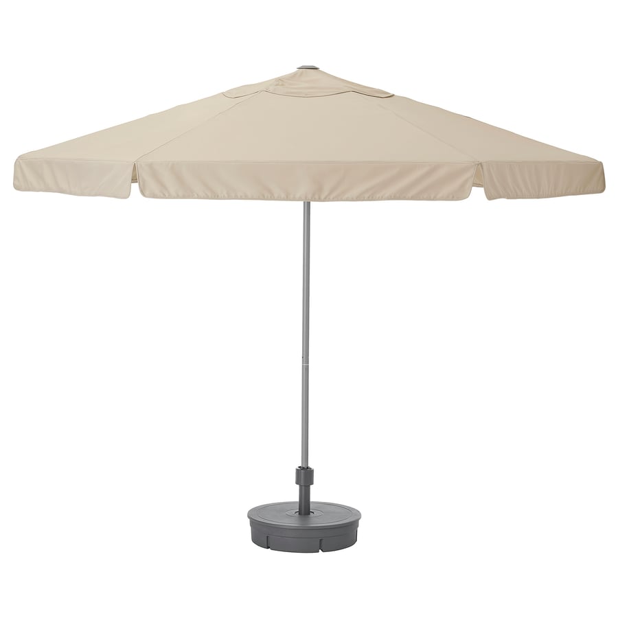KUGGÖ / VÅRHOLMEN Sonnenschirm mit Ständer, grau beige/Grytö dunkelgrau