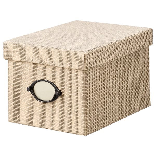 KVARNVIK Aufbewahrungsbox aus gewebtem Papier mit Deckel und Griff, beige.