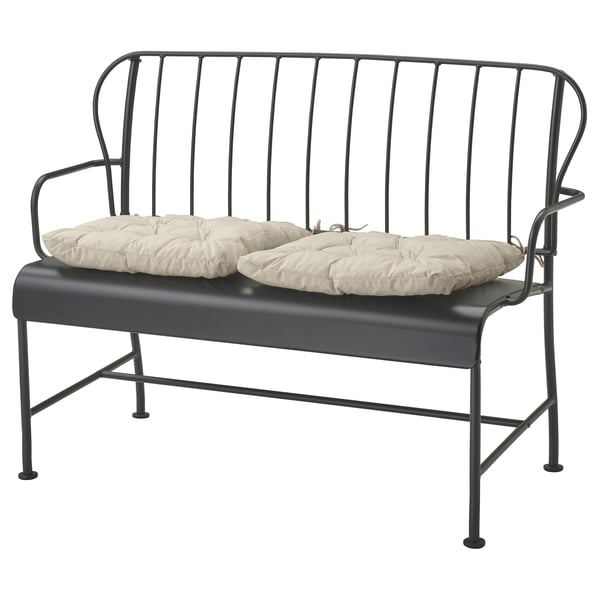 LÄCKÖ 2er-Sofa/außen, grau/Kuddarna helles Graubeige