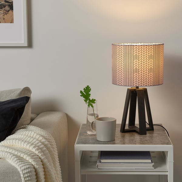 lakafors tischleuchte dunkelbraun holz dunkelrosa schwarz 40 cm ikea osterreich
