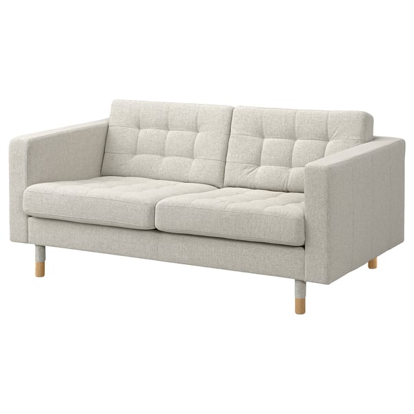 Hellgrauer LANDSKRONA Zweisitzer, modernes Design, Polsterstoff, Holzbeine.