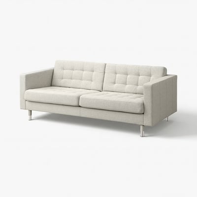 Hellgraues LANDSKRONA-Sofa, modernes Design mit gebüschelten Polstern, Chrombeinen.